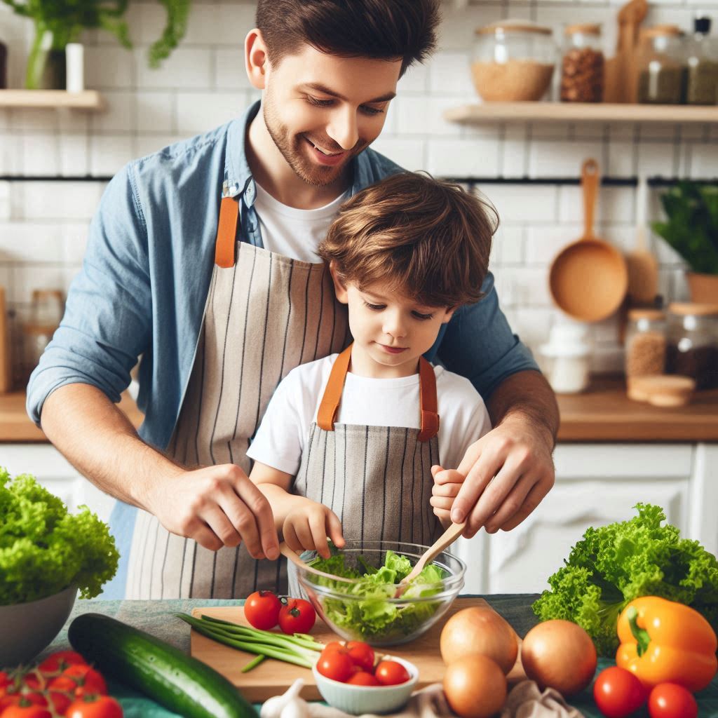 Parent and Child Making Salad