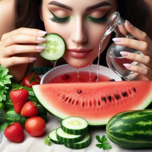 Water-rich-foods-like-cucumbers-and-watermelon-that-help-keep-skin-hydrated-and-glowing.